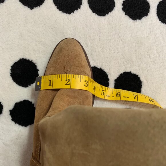 Frye Vintage Suede Western Cowboy Boots 7 Tan Distressed Heel Boho Cowgirl USA - Picture 15 of 16